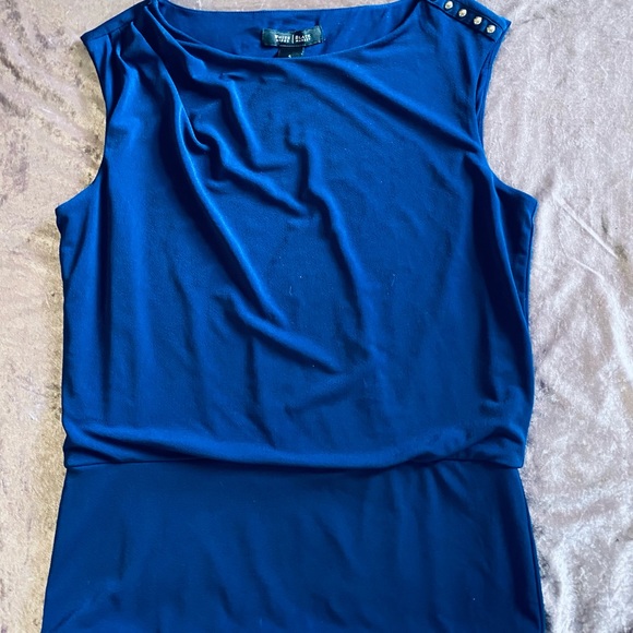 WHBM Blue Sleeveless Blouse with Button Detail - Picture 2 of 6